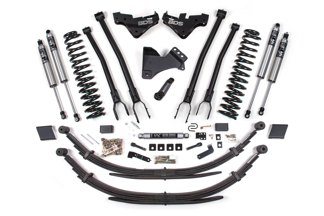 BDS Suspension 5 Inch Lift Kit w/ 4-Link Ford F250/F350 Super Duty 2023-2026 4WD Diesel - Leaf Springs – FOX 2.5 Performance Series HTO