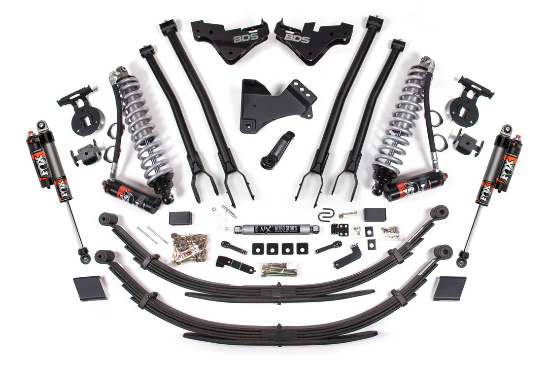 BDS Suspension 5 Inch Lift Kit w/ 4-Link FOX 2.5 Performance Elite Coil-Over Conversion Ford F250/F350 Super Duty 2023-2026 4WD Diesel - 3 Inch Block Kit With Overload – FOX 2.5 Performance Series