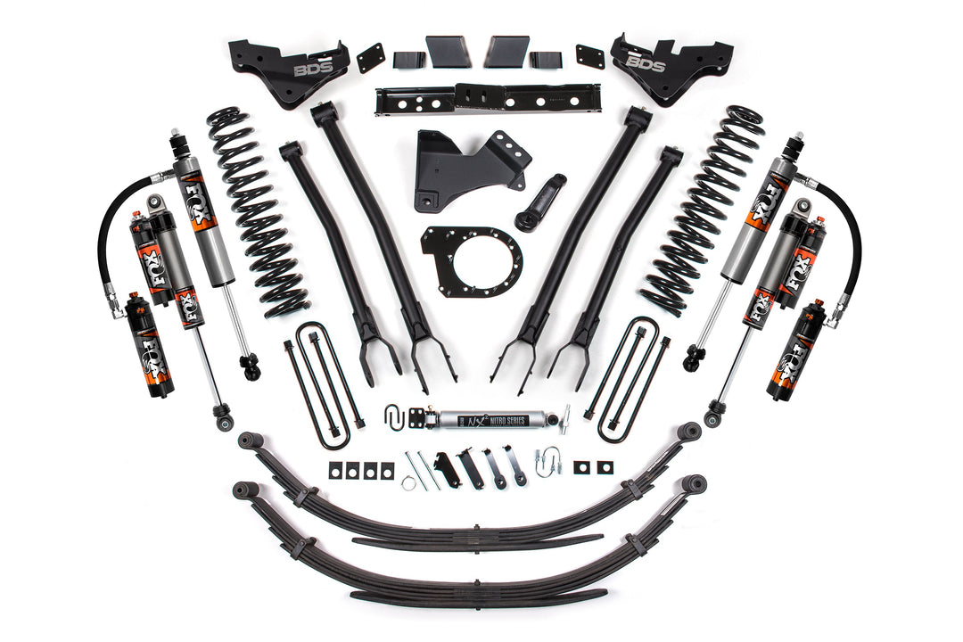 BDS Suspension 7 Inch Lift Kit w/ 4-Link Ford F250/F350 Super Duty 2023-2026 4WD Diesel - Leaf Springs / FOX 2.5 Performance Elite