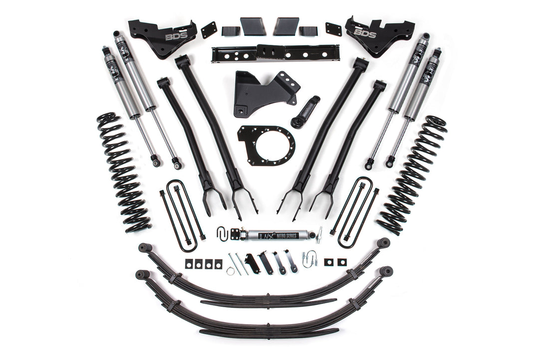 BDS Suspension 7 Inch Lift Kit w/ 4-Link Ford F250/F350 Super Duty 2023-2026 4WD Diesel - Leaf Springs / FOX 2.5 Performance Series HTO