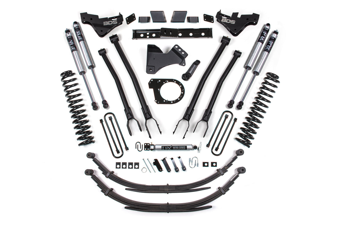 BDS Suspension 7 Inch Lift Kit w/ 4-Link Ford F250/F350 Super Duty 2023-2026 4WD Diesel - Leaf Springs / FOX 2.0 Performance Series
