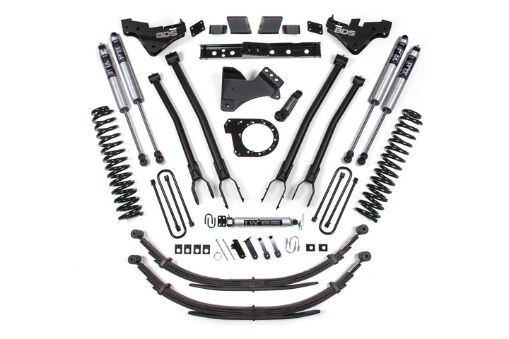 BDS Suspension 7 Inch Lift Kit w/ 4-Link Ford F250/F350 Super Duty 2023-2026 4WD Diesel - Leaf Springs / FOX 2.0 Performance Series