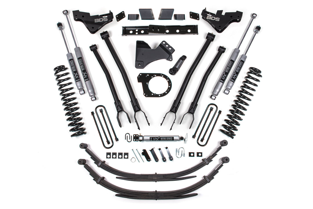 BDS Suspension 7 Inch Lift Kit w/ 4-Link Ford F250/F350 Super Duty 2023-2026 4WD Diesel - Leaf Springs / NX2 Nitro Series