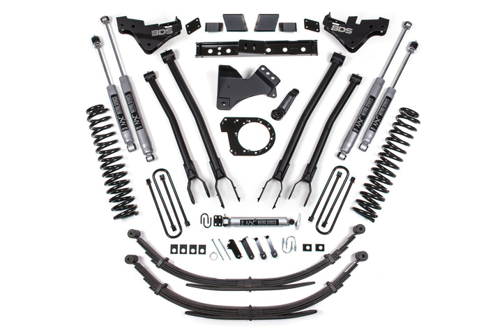 BDS Suspension 7 Inch Lift Kit w/ 4-Link Ford F250/F350 Super Duty 2023-2026 4WD Diesel - Leaf Springs / NX2 Nitro Series