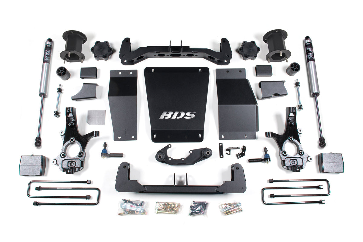 BDS Suspension 6.5 Inch Lift Kit Chevy Silverado or GMC Sierra 1500 2014-2018 4WD - 4 Inch Block Kit / FOX 2.0 Performance Series / Cast Steel