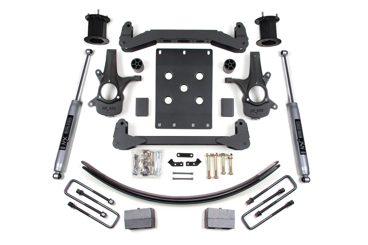 BDS Suspension 6 Inch Lift Kit Chevy Silverado or GMC Sierra 1500 2007-2013 2WD - Block Kit and Add-A-Leaf / NX2 Nitro Series