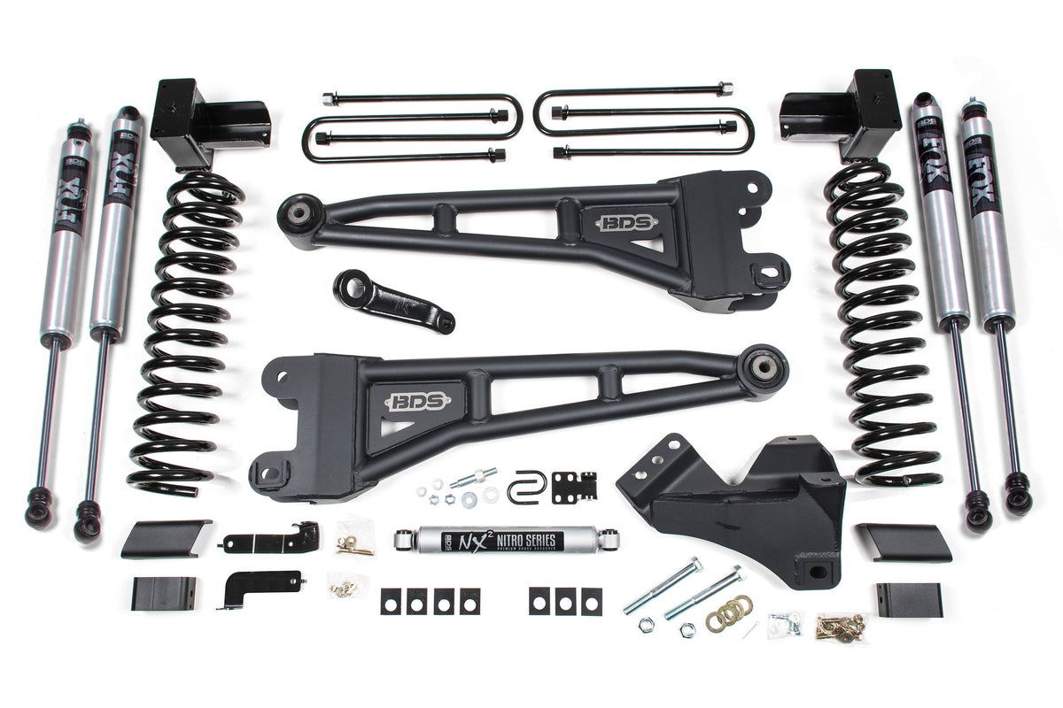 BDS Suspension 4 Inch Lift Kit w/ Radius Arm Ford F350 Super Duty DRW 2017-2019 4WD Diesel - FOX 2.0 Performance Series