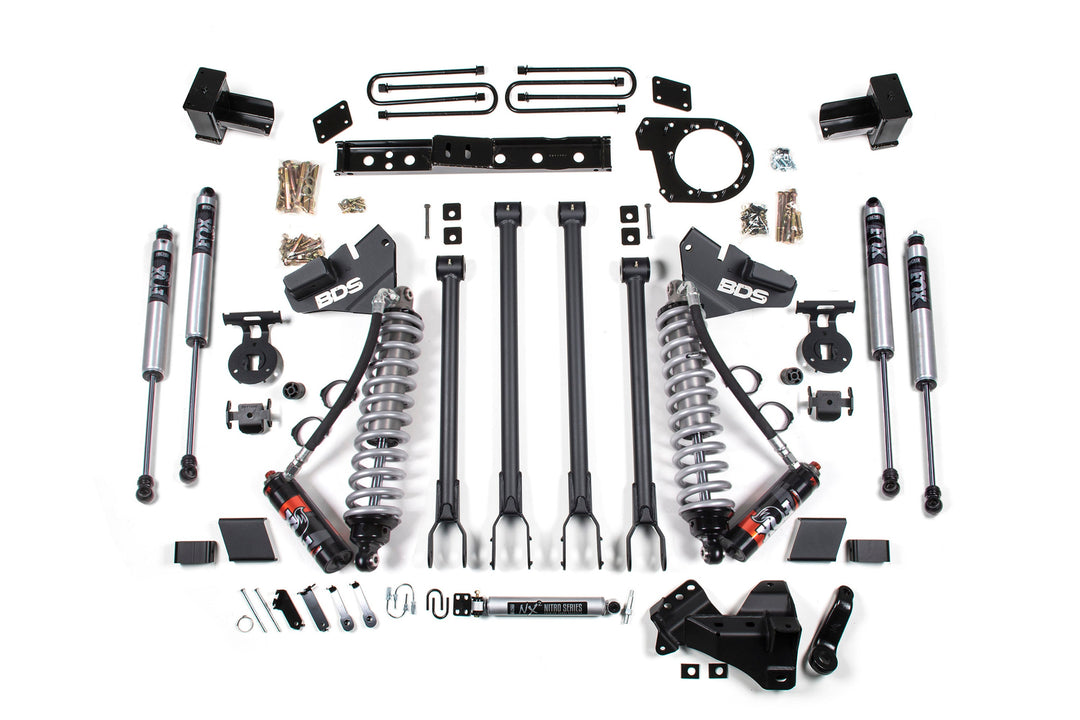 BDS Suspension 6 Inch Lift Kit w/ 4-Link FOX 2.5 Performance Elite Coil-Over Conversion Ford F250/F350 Super Duty 2017-2019 4WD Diesel - Block Kit and Add-A-Leaf – FOX 2.0 Performance Series