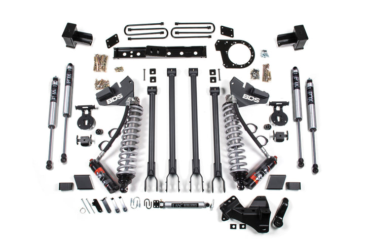 BDS Suspension 6 Inch Lift Kit w/ 4-Link FOX 2.5 Performance Elite Coil-Over Conversion Ford F250/F350 Super Duty 2017-2019 4WD Diesel - Block Kit and Add-A-Leaf – FOX 2.0 Performance Series
