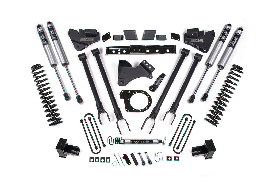 BDS Suspension 6 Inch Lift Kit 4-Link Conversion Ford F250/F350 Super Duty 2017-2019 4WD Diesel - 5 Inch Block with 2 Leaf Main / FOX 2.0 Performance Series