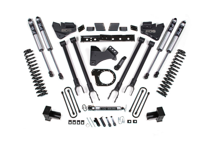 BDS Suspension 6 Inch Lift Kit 4-Link Conversion Ford F250/F350 Super Duty 2017-2019 4WD Diesel - 5 Inch Block with 2 Leaf Main / FOX 2.0 Performance Series