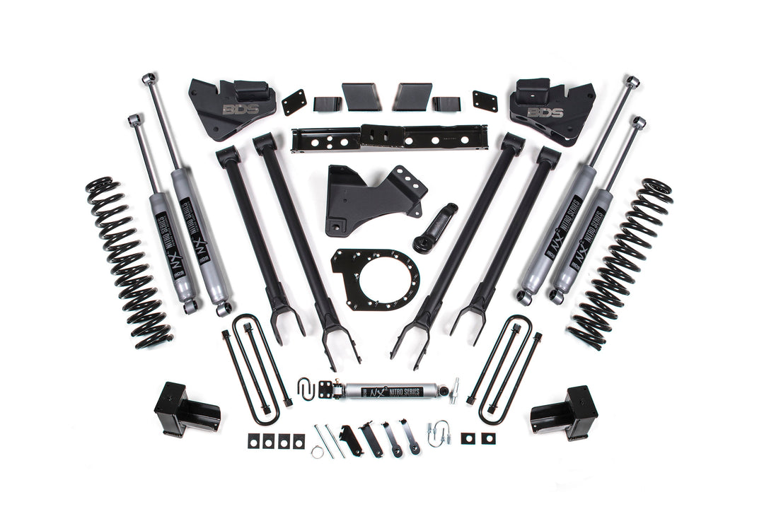 BDS Suspension 6 Inch Lift Kit 4-Link Conversion Ford F250/F350 Super Duty 2017-2019 4WD Diesel - 5 Inch Block with 2 Leaf Main / NX2 Nitro Series