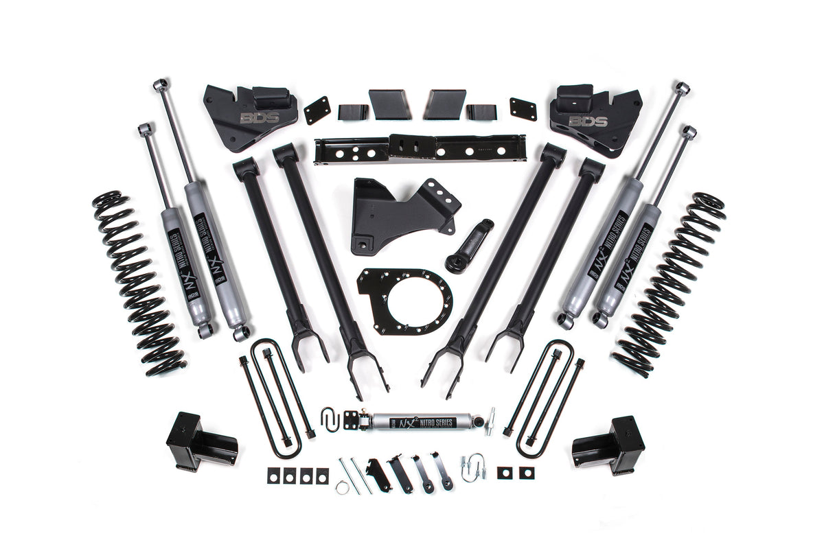 BDS Suspension 6 Inch Lift Kit 4-Link Conversion Ford F250/F350 Super Duty 2017-2019 4WD Diesel - 5 Inch Block with 2 Leaf Main / NX2 Nitro Series