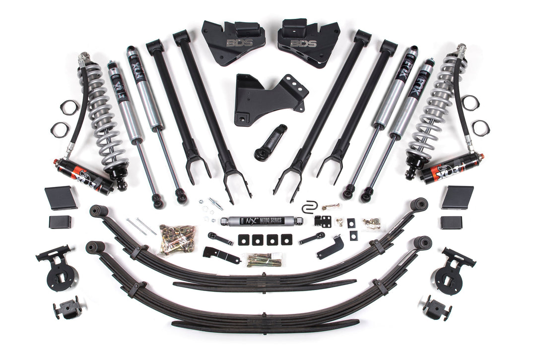 BDS Suspension 4 Inch Lift Kit w/ 4-Link FOX 2.5 Performance Elite Coil-Over Conversion Ford F250/F350 Super Duty 2017-2019 4WD Diesel - Leaf Springs / FOX 2.0 Performance Series