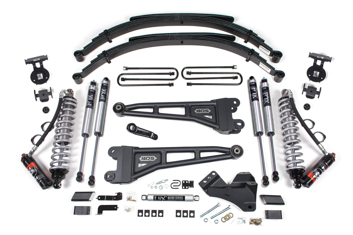 BDS Suspension 4 Inch Lift Kit w/ Radius Arm FOX 2.5 Performance Elite Coil-Over Conversion Ford F250/F350 Super Duty 2017-2019 4WD Diesel - Leaf Springs / FOX 2.0 Performance Series