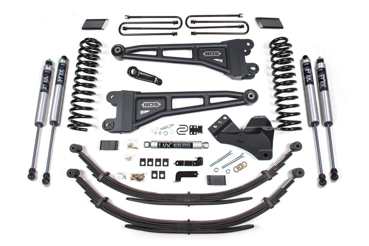 BDS Suspension 4 Inch Lift Kit w/ Radius Arm Ford F250/F350 Super Duty 2017-2019 4WD Gas - Leaf Springs / FOX 2.0 Performance Series