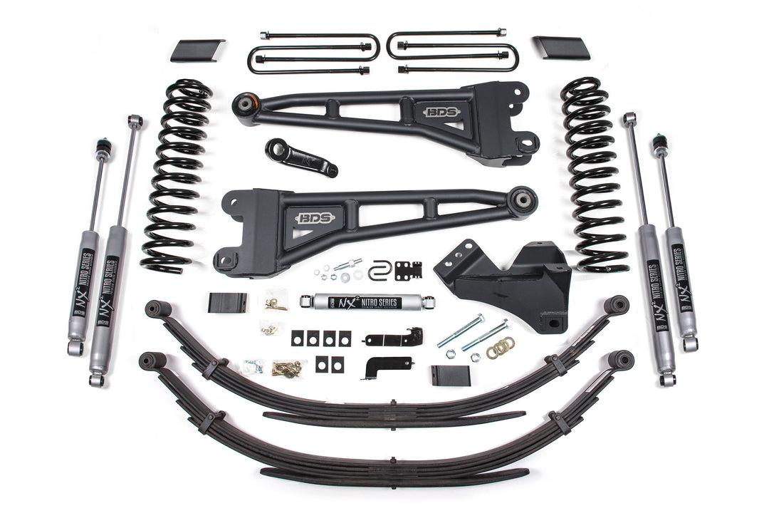 BDS Suspension 4 Inch Lift Kit w/ Radius Arm Ford F250/F350 Super Duty 2017-2019 4WD Diesel - Leaf Springs / NX2 Nitro Series