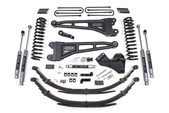 BDS Suspension 4 Inch Lift Kit w/ Radius Arm Ford F250/F350 Super Duty 2017-2019 4WD Diesel - Leaf Springs / NX2 Nitro Series