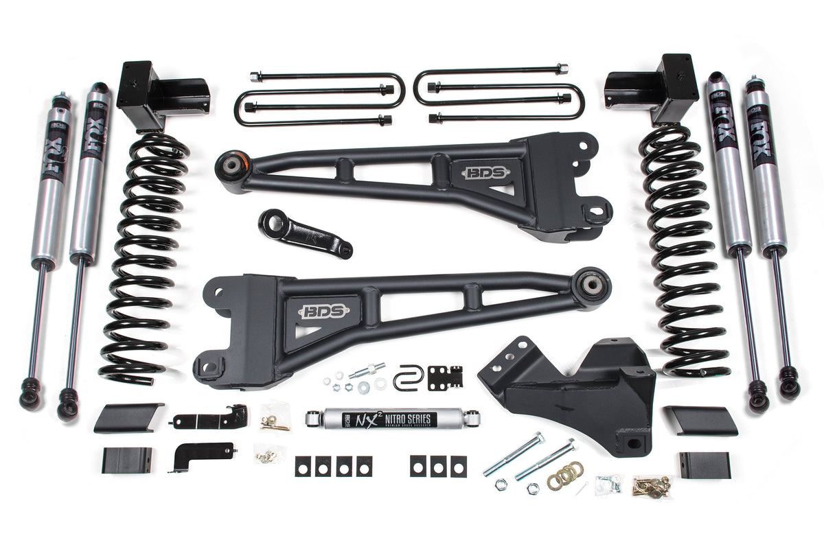 BDS Suspension 4 Inch Lift Kit w/ Radius Arm Ford F350 Super Duty DRW 2017-2019 4WD Gas - FOX 2.0 Performance Series