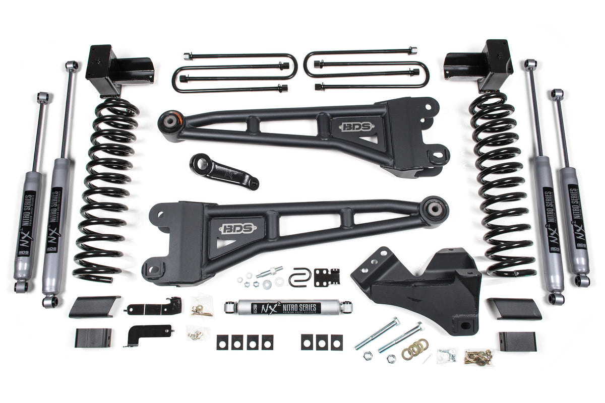 BDS Suspension 4 Inch Lift Kit w/ Radius Arm Ford F350 Super Duty DRW 2017-2019 4WD Gas - NX2 Nitro Series