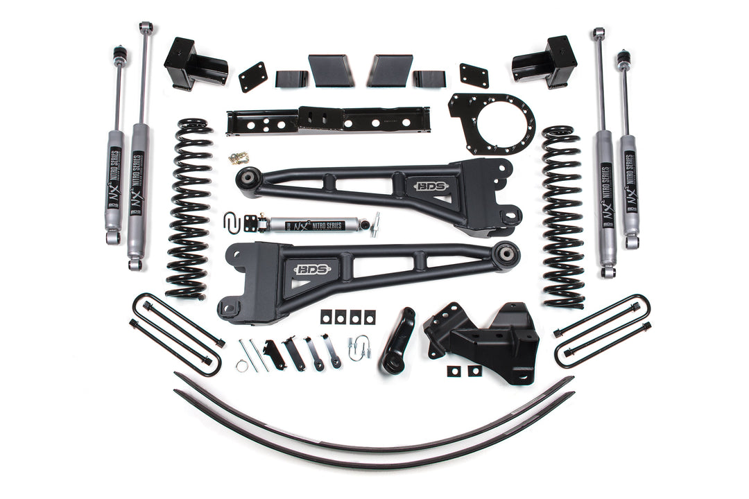 BDS Suspension 6 Inch Lift Kit w/ Radius Arm Ford F250/F350 Super Duty 2017-2019 4WD Diesel - 5 Inch Block with 2 Leaf Main / NX2 Nitro Series