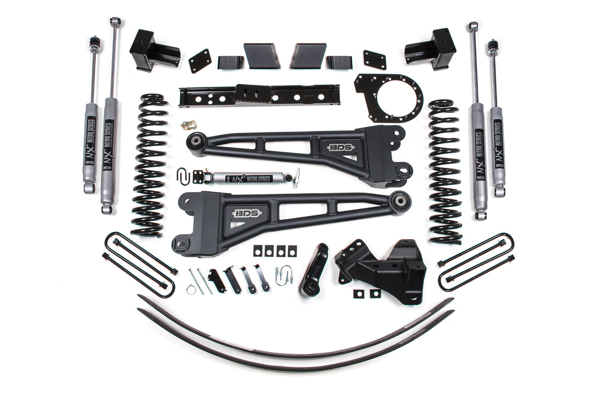 BDS Suspension 6 Inch Lift Kit w/ Radius Arm Ford F250/F350 Super Duty 2017-2019 4WD Diesel - 5 Inch Block with 2 Leaf Main / NX2 Nitro Series