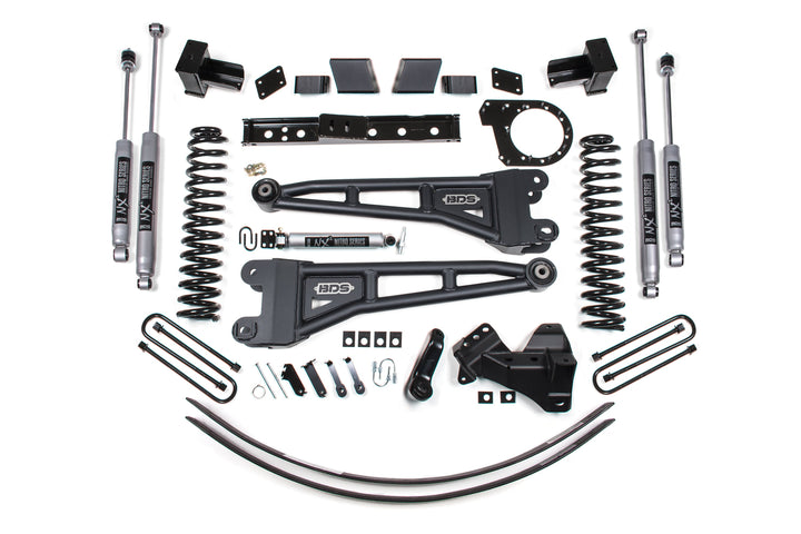 BDS Suspension 6 Inch Lift Kit w/ Radius Arm Ford F250/F350 Super Duty 2017-2019 4WD Diesel - 5 Inch Block with 2 Leaf Main / NX2 Nitro Series