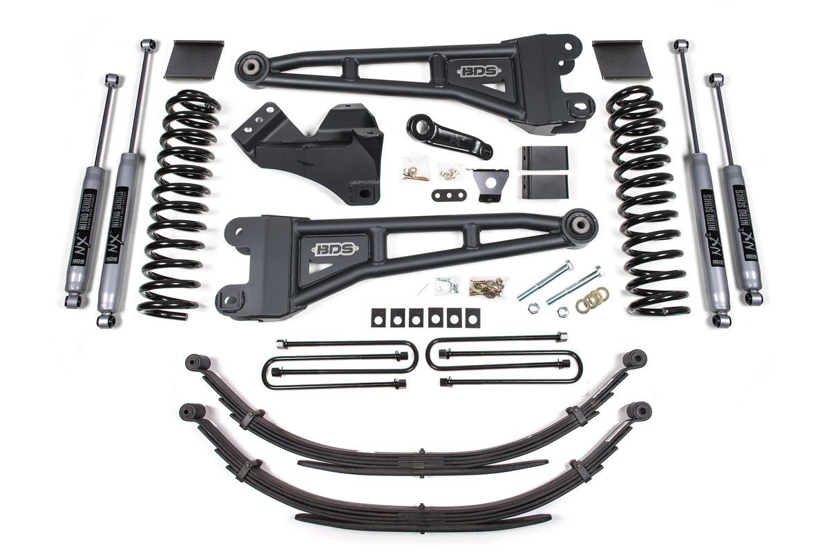 BDS Suspension 6 Inch Lift Kit w/ Radius Arm Ford F250/F350 Super Duty 2011-2016 4WD Gas - Factory 2 Inch Rear Blocks / NX2 Nitro Series