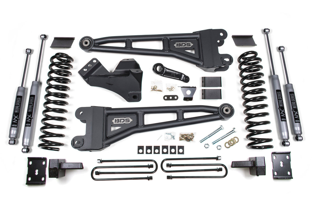 BDS Suspension 4 Inch Lift Kit w/ Radius Arm Ford F250/F350 Super Duty 2011-2016 4WD Diesel - 5 Inch Block Kit / NX2 Nitro Series