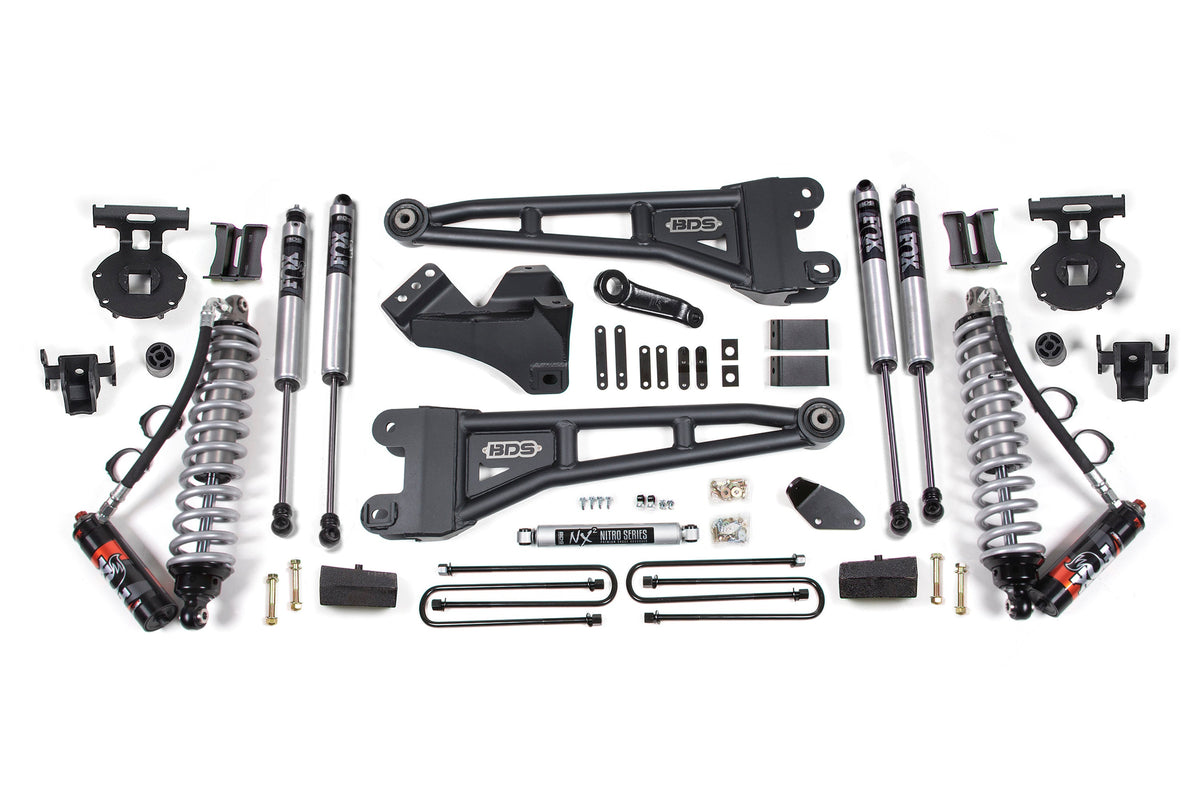 BDS Suspension 4 Inch Lift Kit w/ Radius Arm FOX 2.5 Performance Elite Coil-Over Conversion Ford F250/F350 Super Duty 2005-2007 4WD Diesel - Block Kit Without Factory Overload