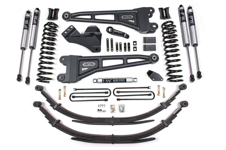 BDS Suspension 4 Inch Lift Kit w/ Radius Arm Ford F250/F350 Super Duty 2005-2007 4WD Diesel - Leaf Springs / FOX 2.0 Performance Series