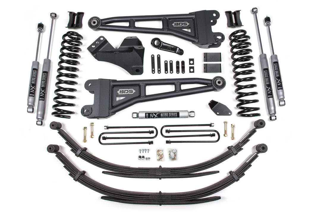 BDS Suspension 4 Inch Lift Kit w/ Radius Arm Ford F250/F350 Super Duty 2005-2007 4WD Diesel - Leaf Springs / NX2 Nitro Series