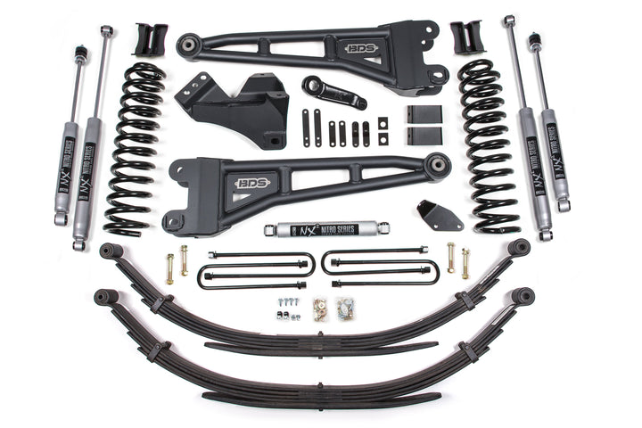 BDS Suspension 4 Inch Lift Kit w/ Radius Arm Ford F250/F350 Super Duty 2005-2007 4WD Diesel - Leaf Springs / NX2 Nitro Series