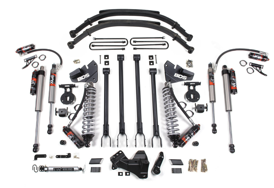 BDS Suspension 4 Inch Lift Kit w/ 4-Link FOX 2.5 Performance Elite Coil-Over Conversion Ford F250/F350 Super Duty 2017-2019 4WD Diesel - Leaf Springs / FOX 2.5 Performance Elite