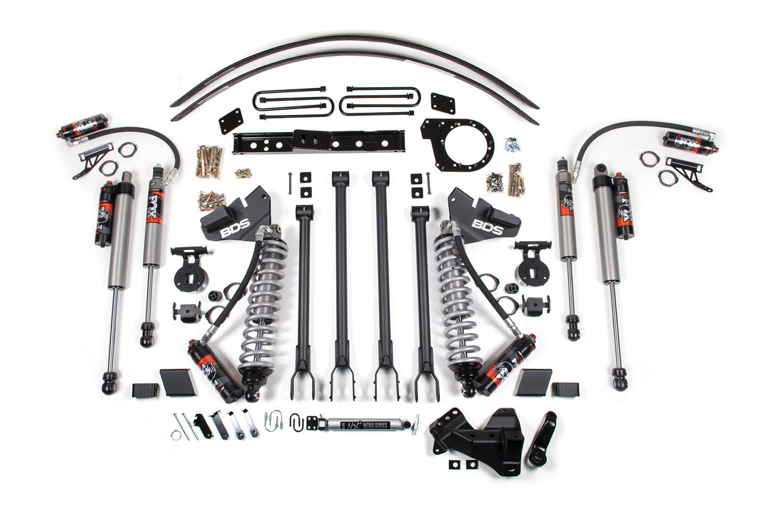 BDS Suspension 6 Inch Lift Kit w/ 4-Link FOX 2.5 Performance Elite Coil-Over Conversion Ford F250/F350 Super Duty 2017-2019 4WD Diesel - Block Kit and Add-A-Leaf – FOX 2.5 Performance Elite