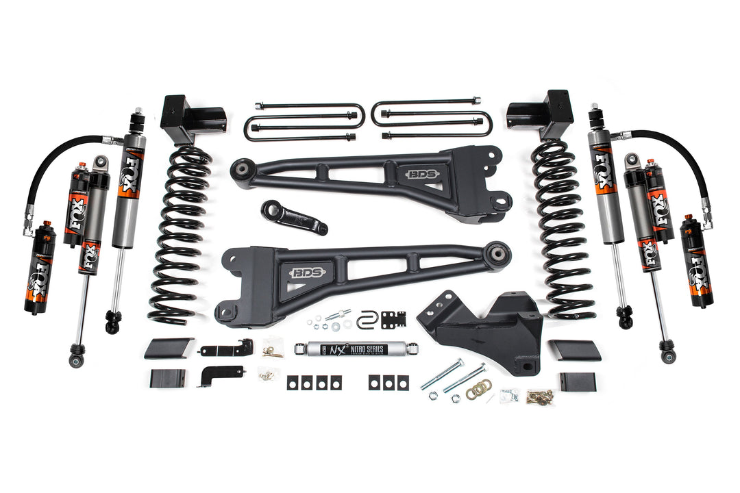 BDS Suspension 4 Inch Lift Kit w/ Radius Arm Ford F250/F350 Super Duty 2017-2019 4WD Gas - 5 Inch Block With 2 and 3 Leaf Main / FOX 2.5 Performance Elite