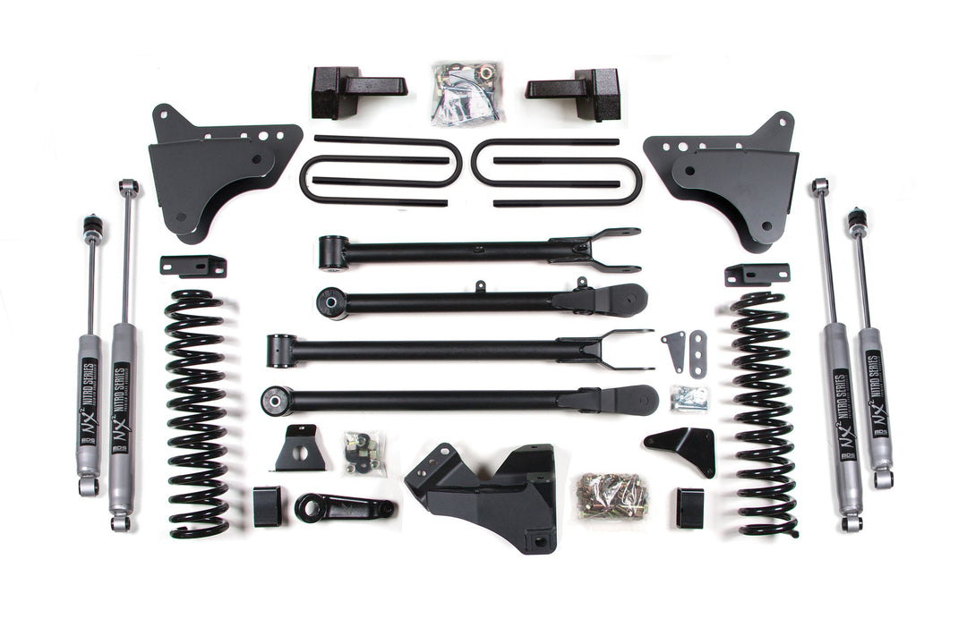 BDS Suspension 4 Inch Lift Kit w/ 4-Link Ford F250/F350 Super Duty 2005-2007 4WD Gas - Block Kit Without Factory Overload / NX2 Nitro Series