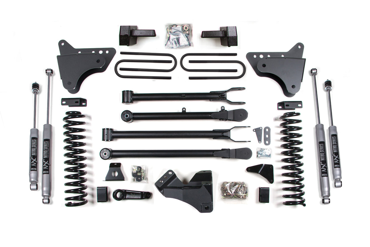 BDS Suspension 6 Inch Lift Kit w/ 4-Link Ford F250/F350 Super Duty 2005-2007 4WD Gas - 5 Inch Block Kit Without Overload / NX2 Nitro Series