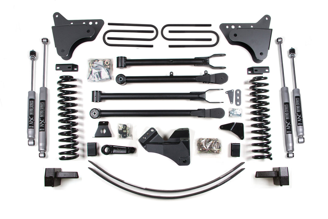 BDS Suspension 6 Inch Lift Kit w/ 4-Link Ford F250/F350 Super Duty 2005-2007 4WD Gas - 3 Inch Block Kit + Add-A-Leaf Without Overload / NX2 Nitro Series