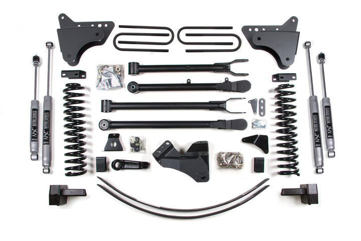 BDS Suspension 6 Inch Lift Kit w/ 4-Link Ford F250/F350 Super Duty 2005-2007 4WD Gas - 3 Inch Block Kit + Add-A-Leaf Without Overload / NX2 Nitro Series