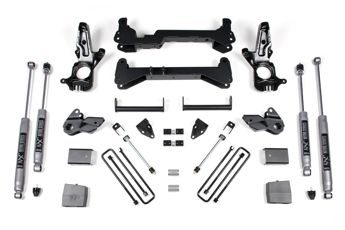 BDS Suspension 7 Inch Lift Kit Chevy Silverado or GMC Sierra 2500HD 2001-2010 2WD - Carrier Above Crossmember / NX2 Nitro Series