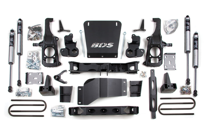 BDS Suspension 6.5 Inch Lift Kit Chevy Silverado or GMC Sierra 2500HD/3500 2011-2019 - 5 Inch Block Kit Without Overload / FOX 2.0 Performance Series