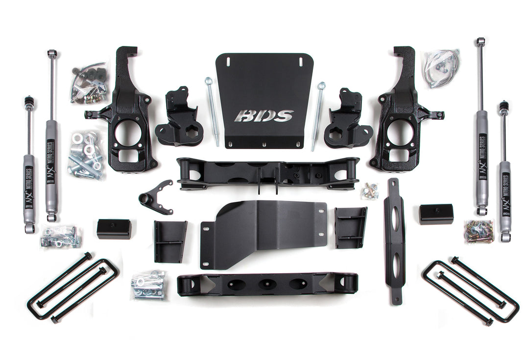 BDS Suspension 6.5 Inch Lift Kit Chevy Silverado or GMC Sierra 2500HD/3500 2011-2019 - 3 Inch Block Kit Without Overload / NX2 Nitro Series