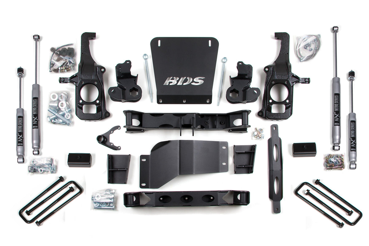 BDS Suspension 6.5 Inch Lift Kit Chevy Silverado or GMC Sierra 2500HD/3500 2011-2019 - 3 Inch Block Kit Without Overload / NX2 Nitro Series