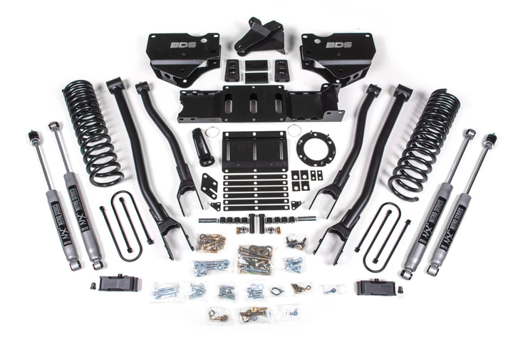 BDS Suspension 4 Inch Lift Kit w/ 4-Link Ram 3500 2019-2024 4WD Diesel - 2 Inch Rear – With Factory Overload Leaf – 6 Bolt / NX2 Nitro Series