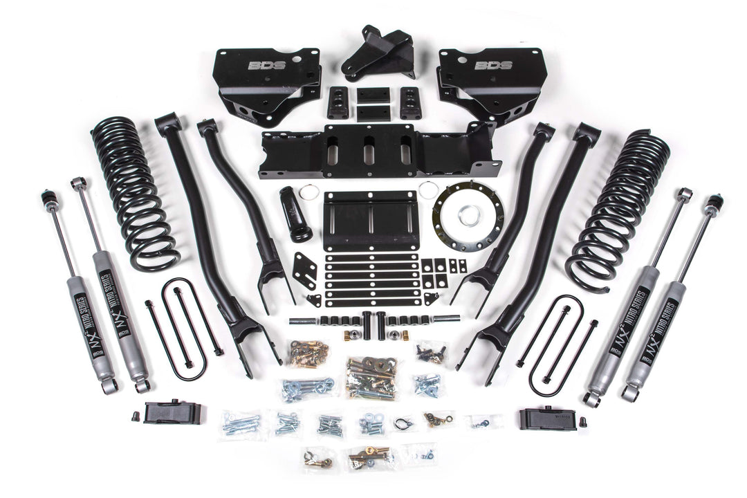 BDS Suspension 4 Inch Lift Kit w/ 4-Link Ram 3500 2019-2024 4WD Diesel - 2 Inch Rear – With Factory Overload Leaf – 8 Bolt / NX2 Nitro Series