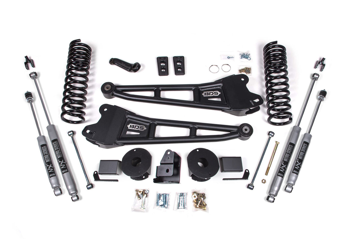 BDS Suspension 4 Inch Lift Kit w/ Radius Arm Ram 2500 w/ Rear Air Ride 2014-2018 4WD Gas - NX2 Nitro Series