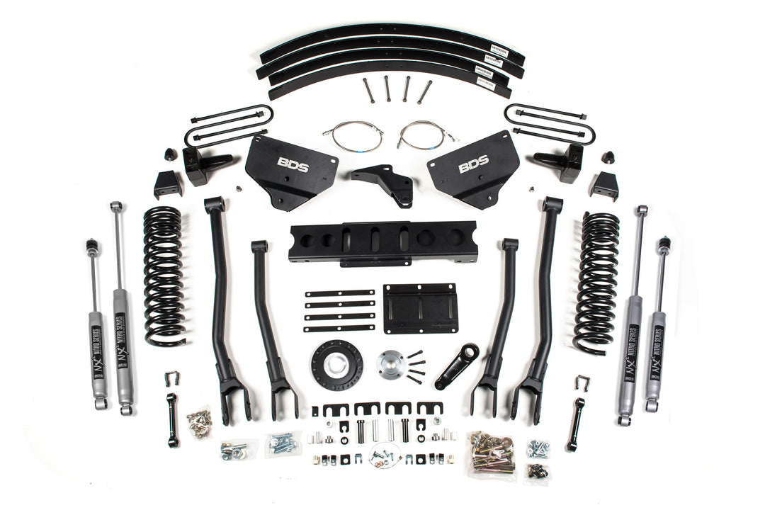 BDS Suspension 8 Inch Lift Kit w/ 4-Link Ram 3500 2013-2018 4WD Diesel - 5 Inch Block Kit and Add-A-Leaf / 8 Bolt / NX2 Nitro Series