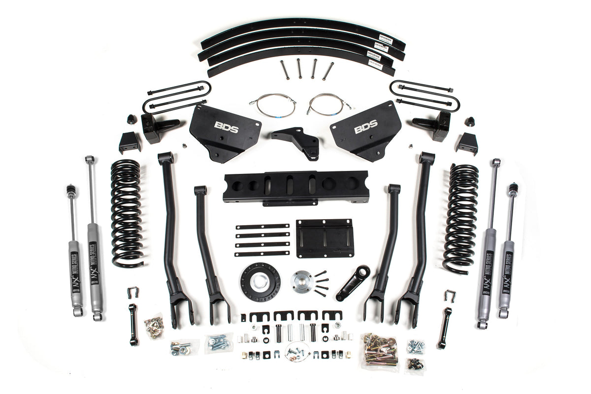 BDS Suspension 8 Inch Lift Kit w/ 4-Link Ram 3500 2013-2018 4WD Diesel - 5 Inch Block Kit and Add-A-Leaf / 8 Bolt / NX2 Nitro Series