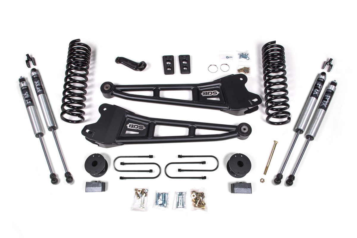 BDS Suspension 4 Inch Lift Kit w/ Radius Arm Ram 3500 w/ Rear Air Ride 2013-2018 4WD Gas - FOX 2.0 Performance Series